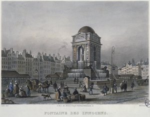 De Fontein van de Onschuldigen, Parijs, gegraveerd door Frederic Martens (1809-75) 1832 door Carlo Gilio